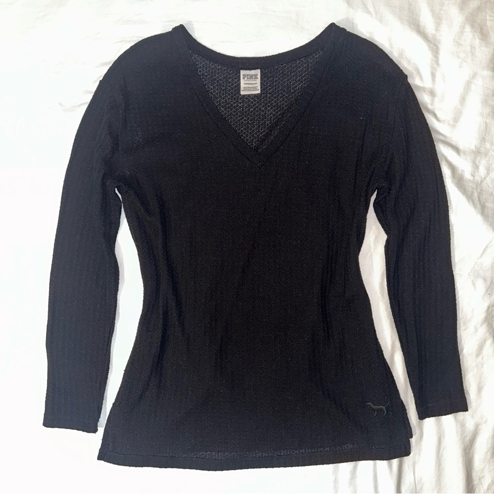 ♥️ Victoria’s Secret Pink V-Neck Sweater Jumper Black XS